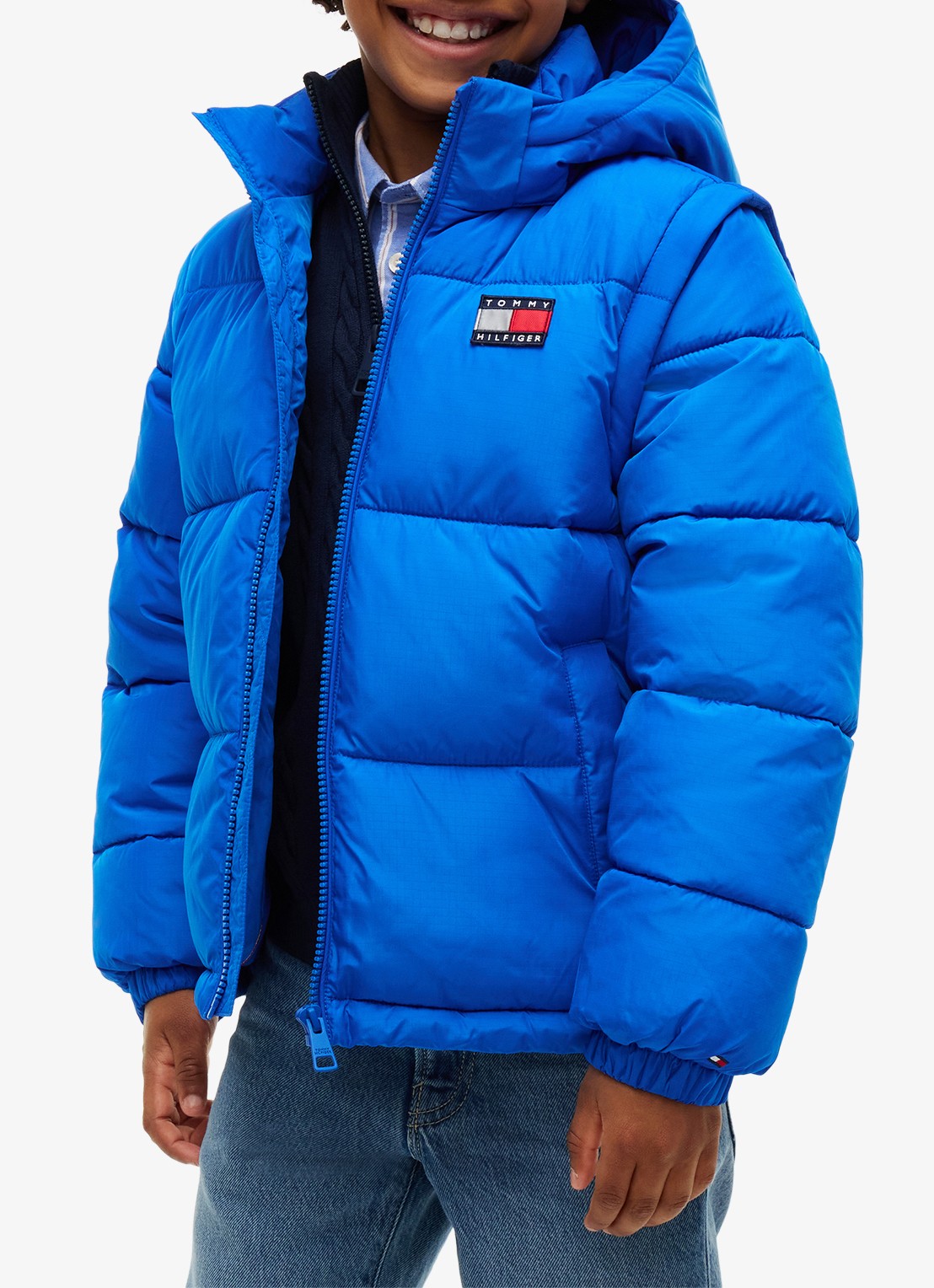 Tommy Hilfiger Puffer jas met afneembare capuchon - detail 4 staalblauw