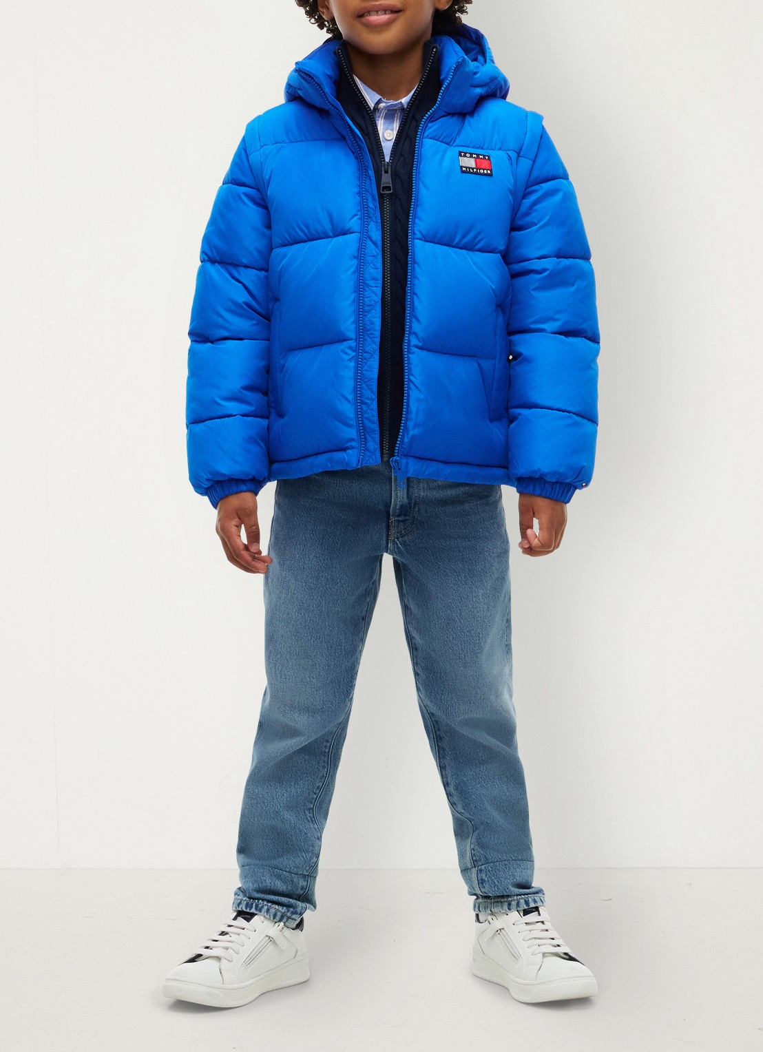 Tommy Hilfiger Puffer jas met afneembare capuchon - voorkant 2 staalblauw