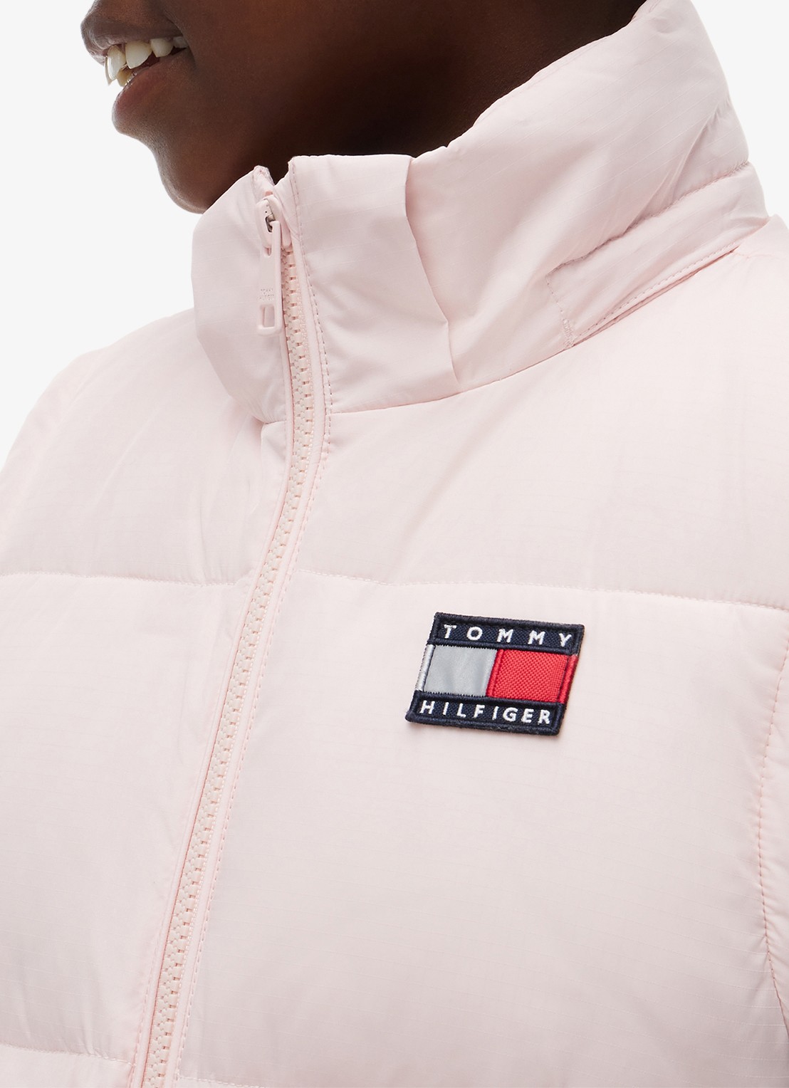 Tommy Hilfiger Puffer jas met afneembare capuchon - detail 4 lichtroze