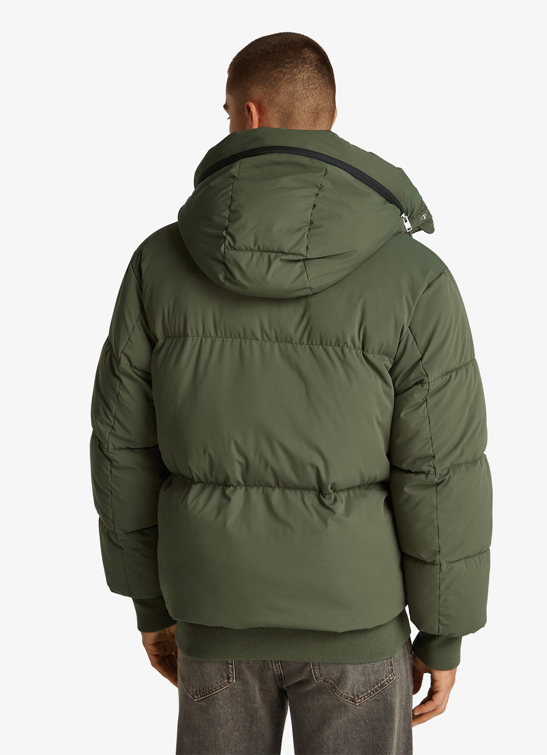 Tommy Hilfiger Puffer jas met capuchon en logo - achterkant 3 olijfgroen