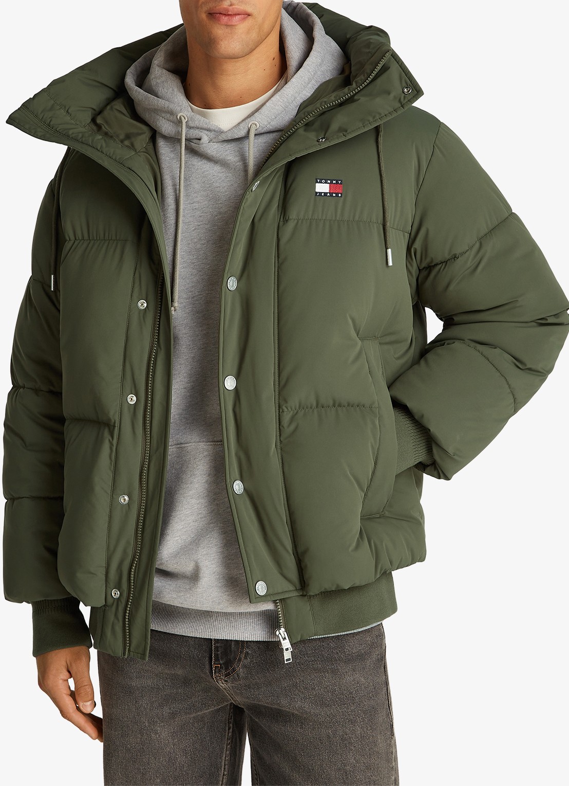 Tommy Hilfiger Puffer jas met capuchon en logo - detail 4 olijfgroen