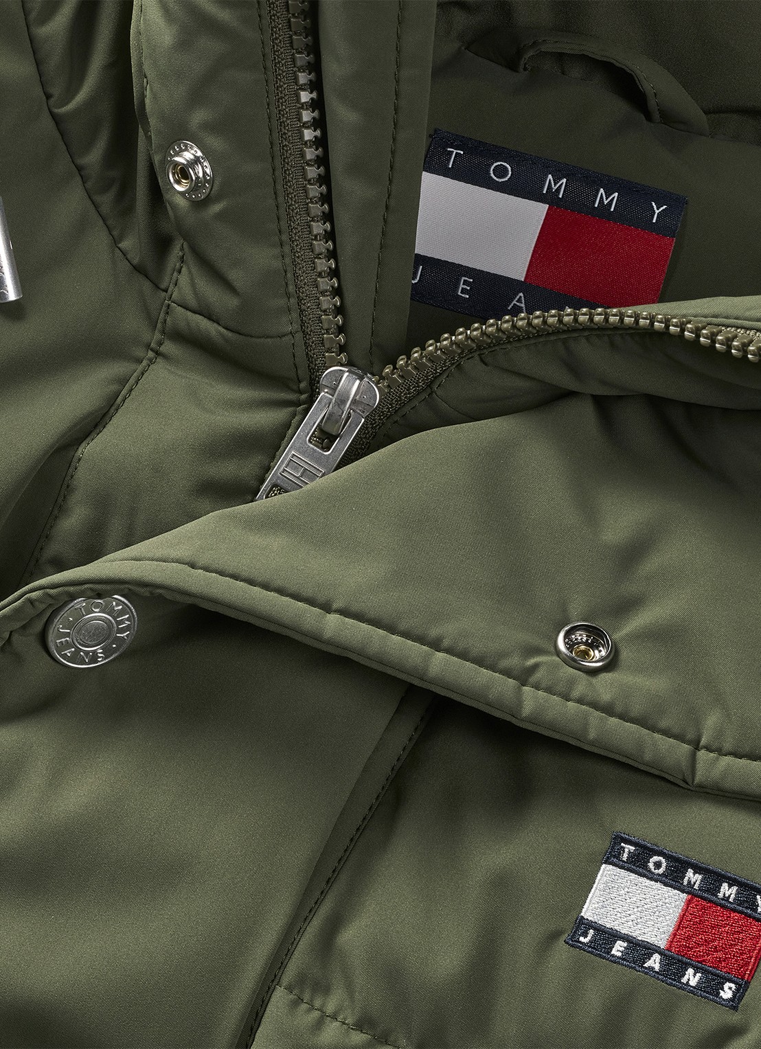 Tommy Hilfiger Puffer jas met capuchon en logo - detail 6 olijfgroen