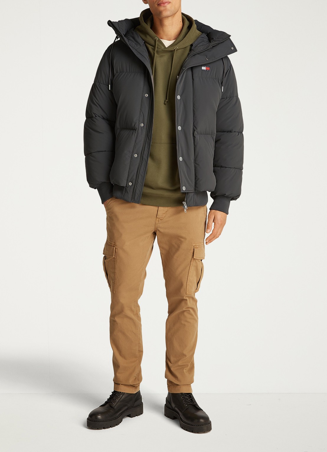 Tommy Hilfiger Puffer jas met capuchon en logo - voorkant 5 zwart