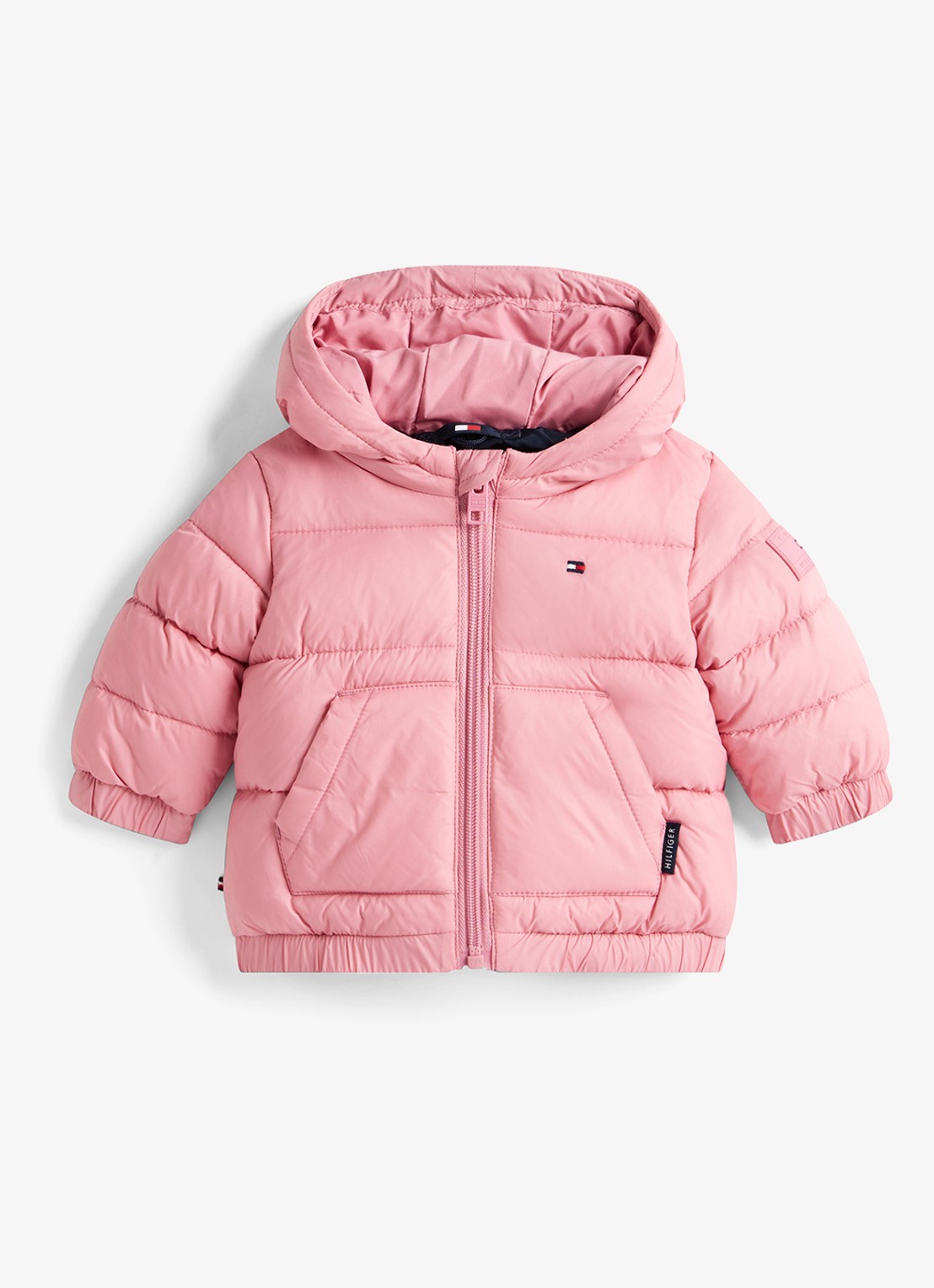 Tommy Hilfiger Puffer jas met capuchon - voorkant roze