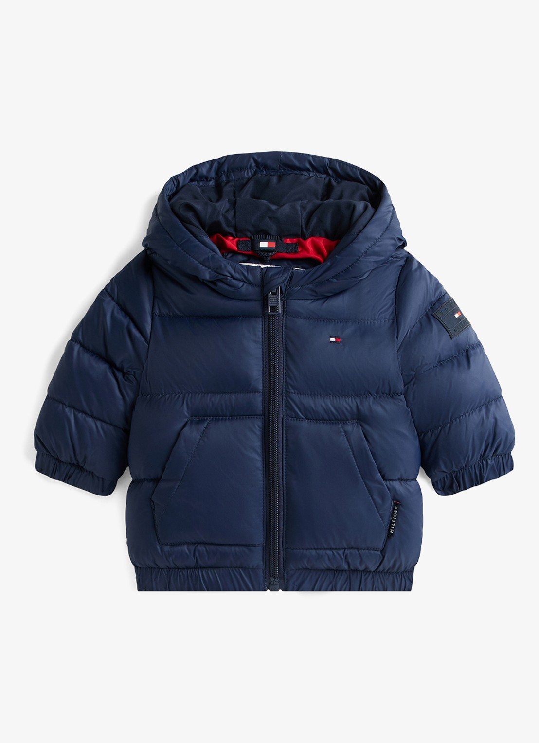 Tommy Hilfiger Puffer jas met capuchon - voorkant donkerblauw