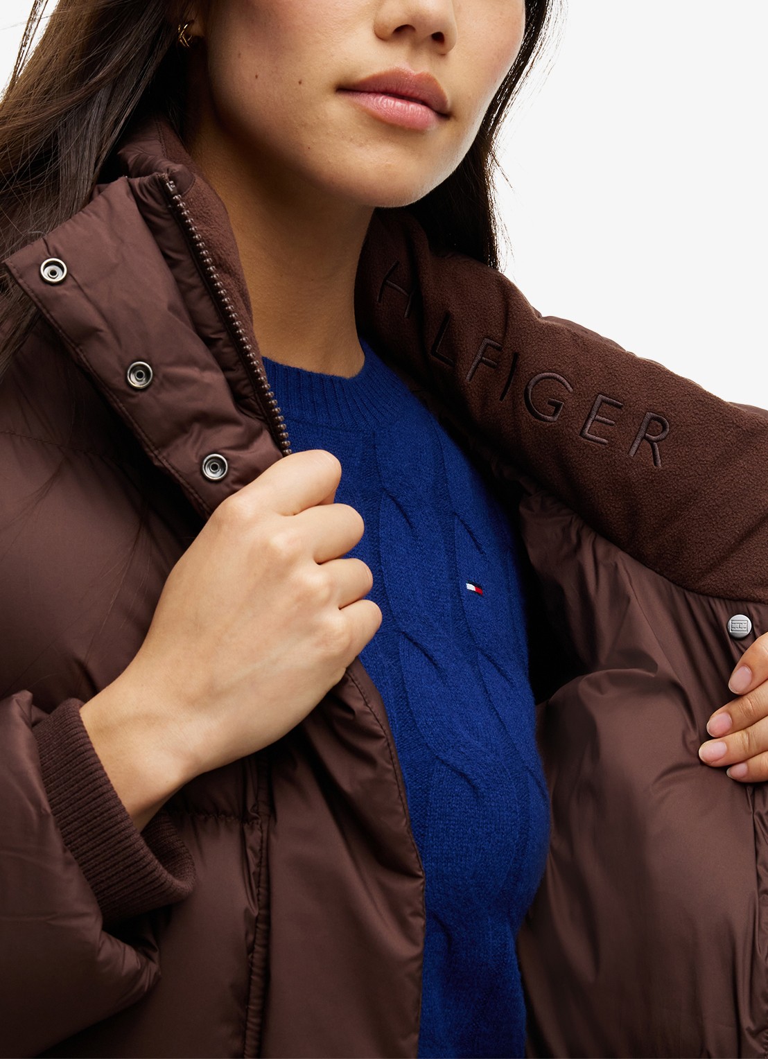 Tommy Hilfiger Puffer jas met donsvulling en capuchon  - detail 3 donkerbruin