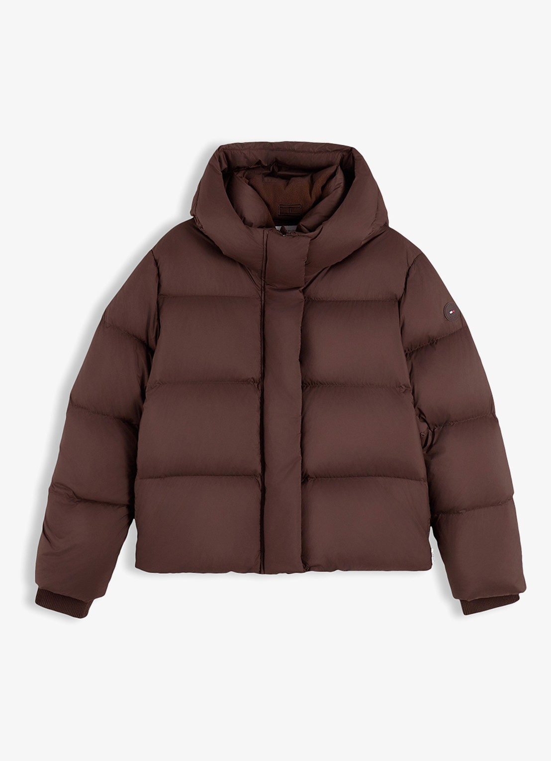 Tommy Hilfiger Puffer jas met donsvulling en capuchon  - voorkant 5 donkerbruin