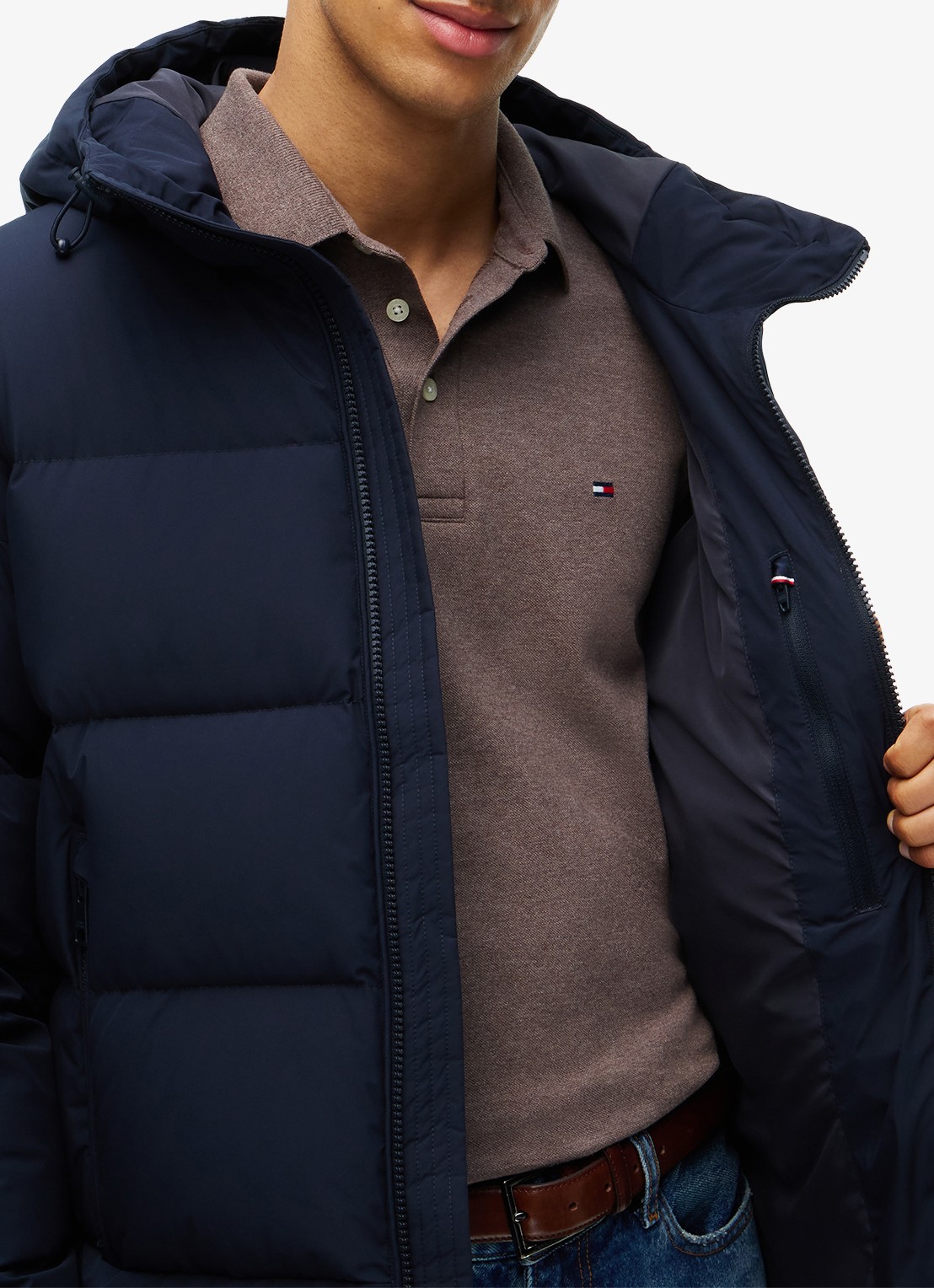 Tommy Hilfiger Puffer jas met donsvulling en capuchon  - detail 5 donkerblauw