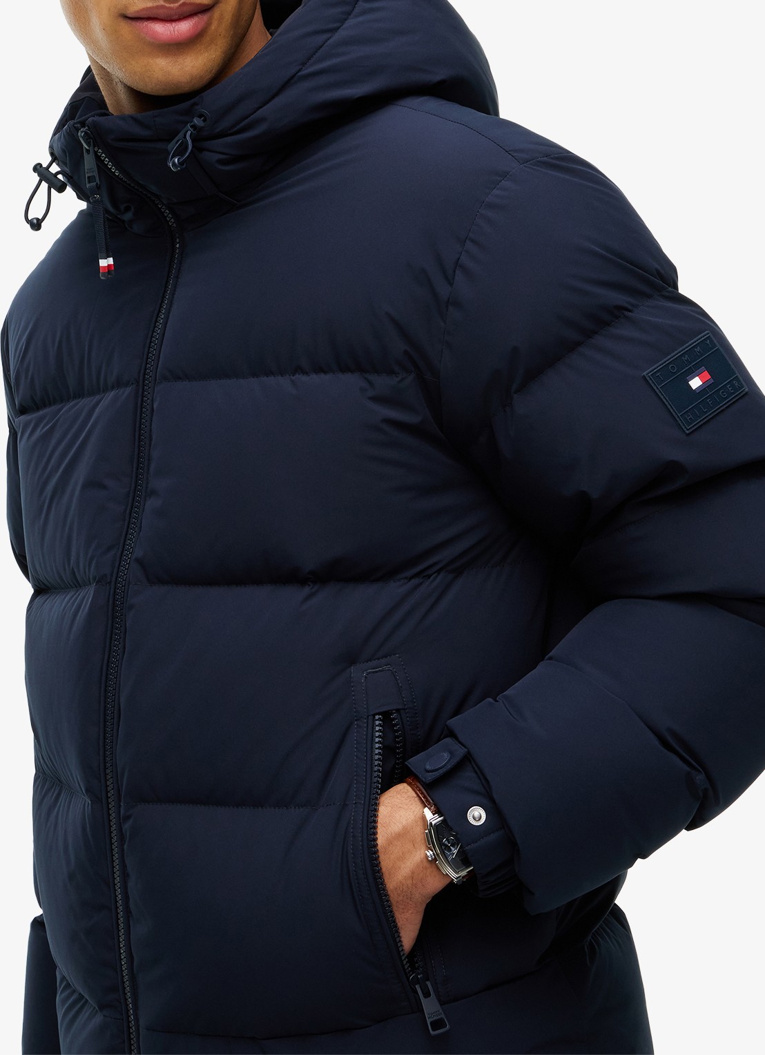 Tommy Hilfiger Puffer jas met donsvulling en capuchon  - detail 7 donkerblauw