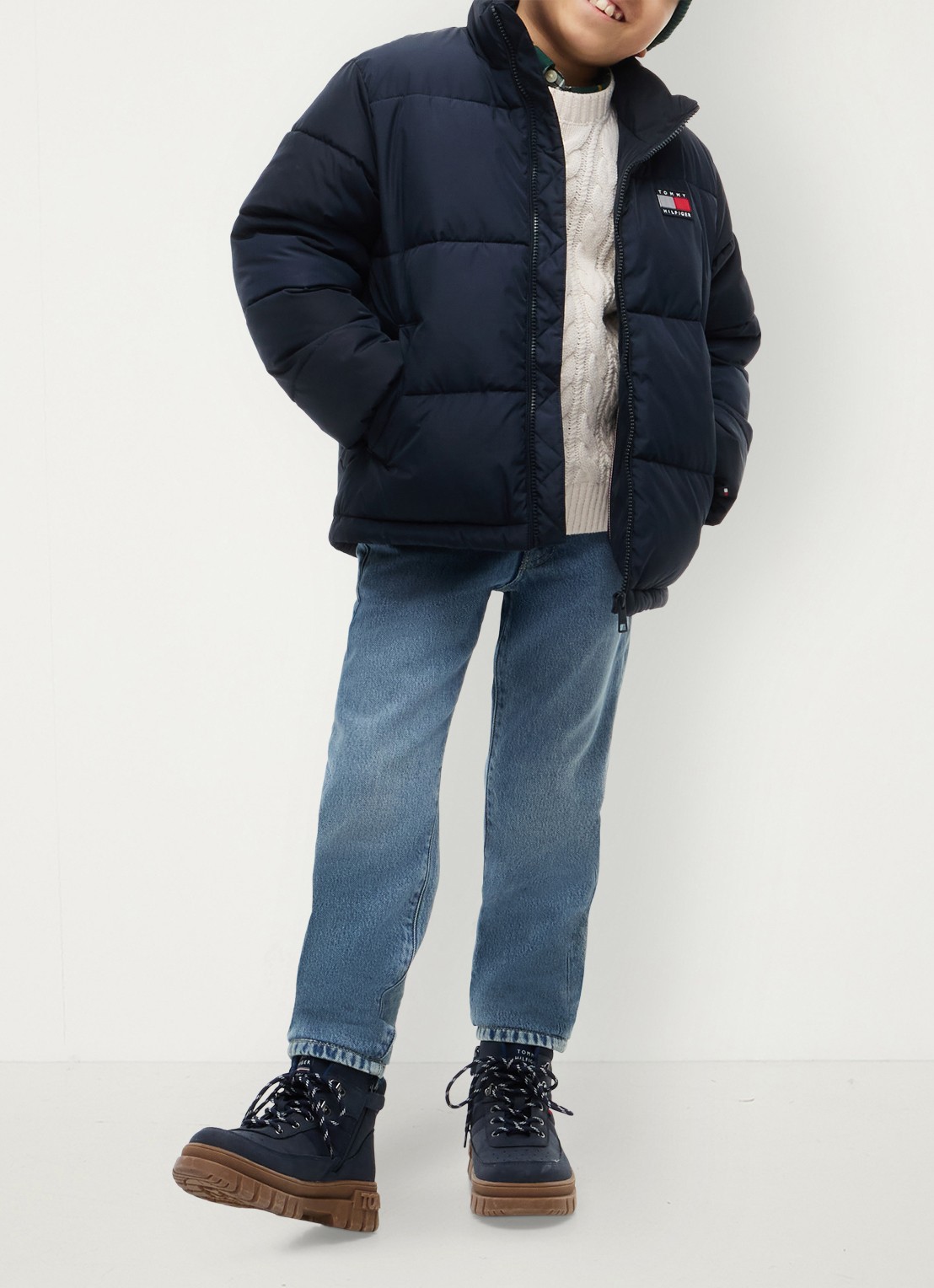 Tommy Hilfiger Puffer jas met logo - voorkant 5 donkerblauw