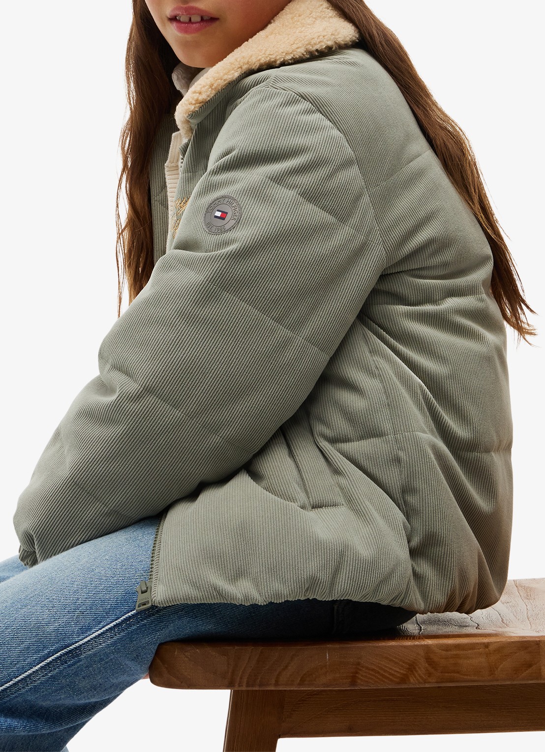 Tommy Hilfiger Puffer jas van corduroy met details van teddy - detail 6 lindegroen