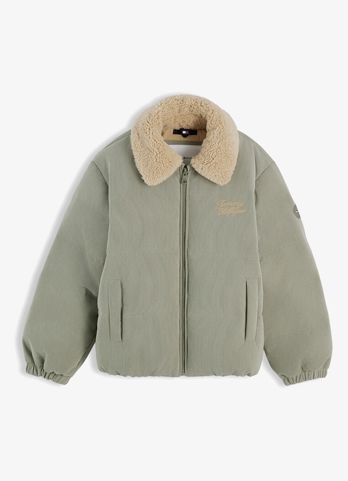 Tommy Hilfiger Puffer jas van corduroy met details van teddy - voorkant 2 lindegroen
