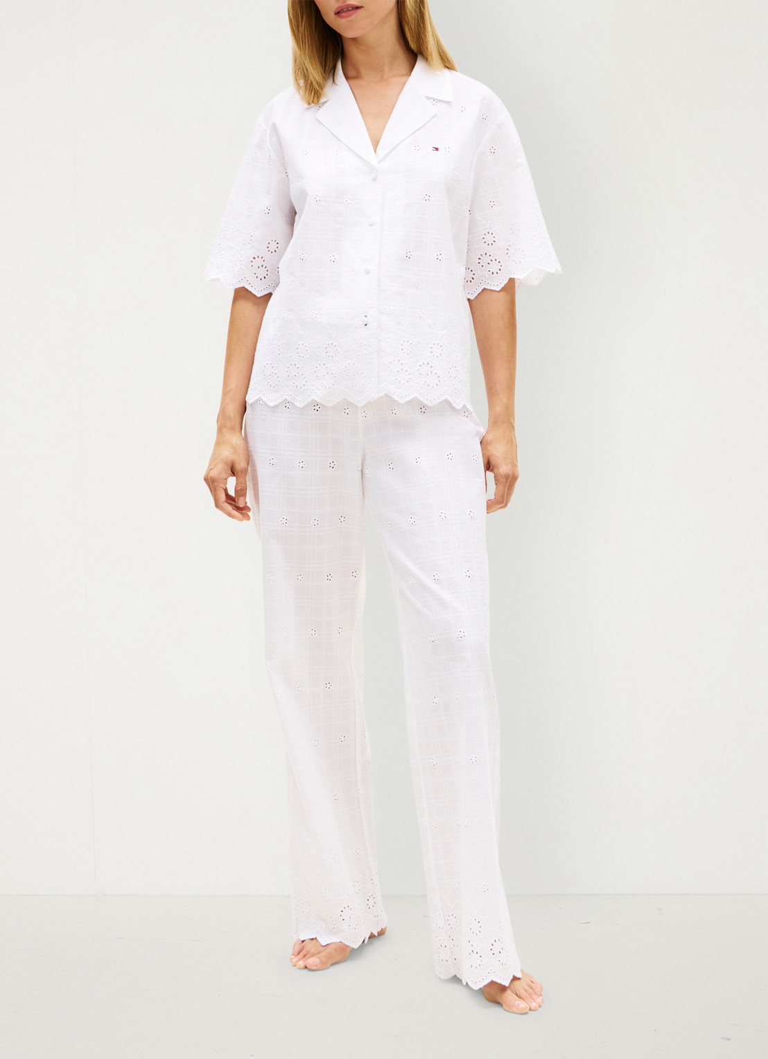 Tommy Hilfiger Pyjamabroek met broderie - voorkant 5 wit