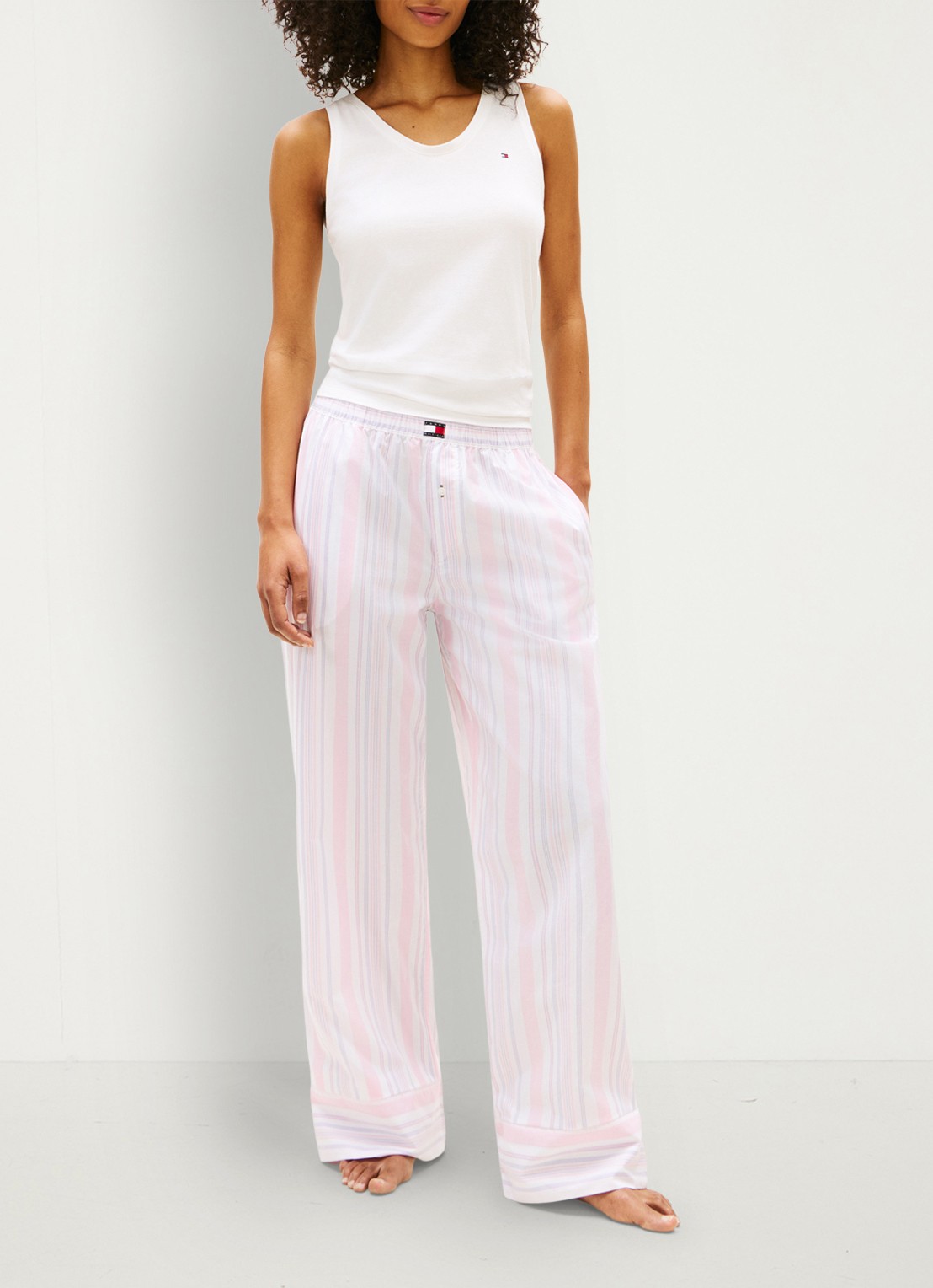 Tommy Hilfiger Pyjamabroek met streepprint en logo - voorkant 4 roze
