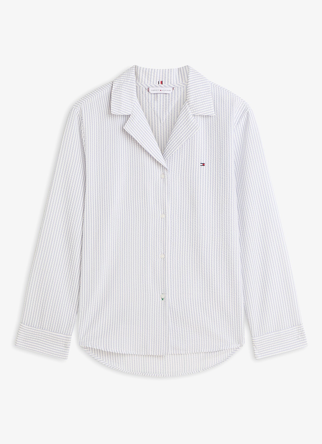 Tommy Hilfiger Pyjamatop met streepprint en logo - voorkant grijs