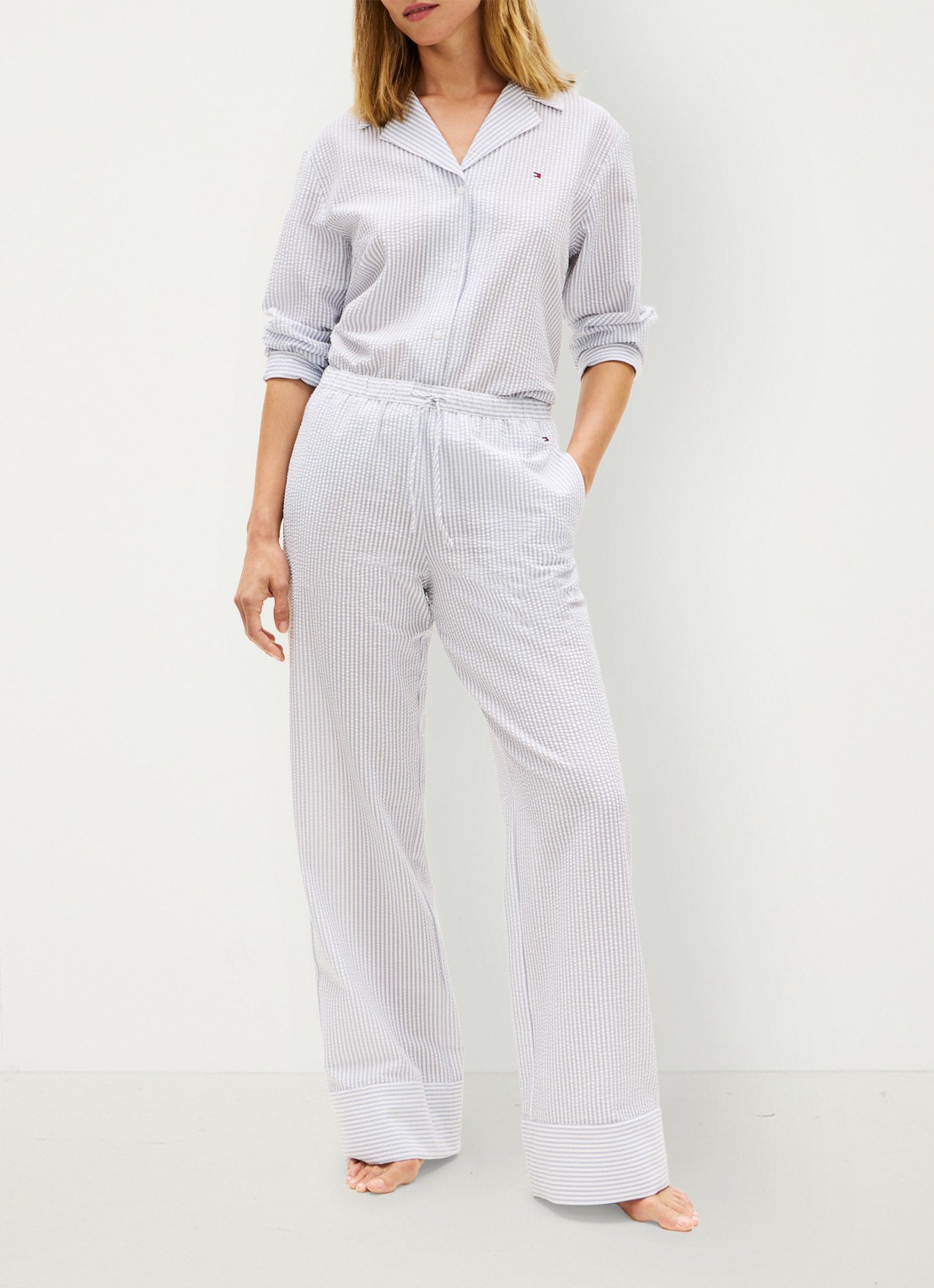 Tommy Hilfiger Pyjamatop met streepprint en logo - voorkant 2 grijs