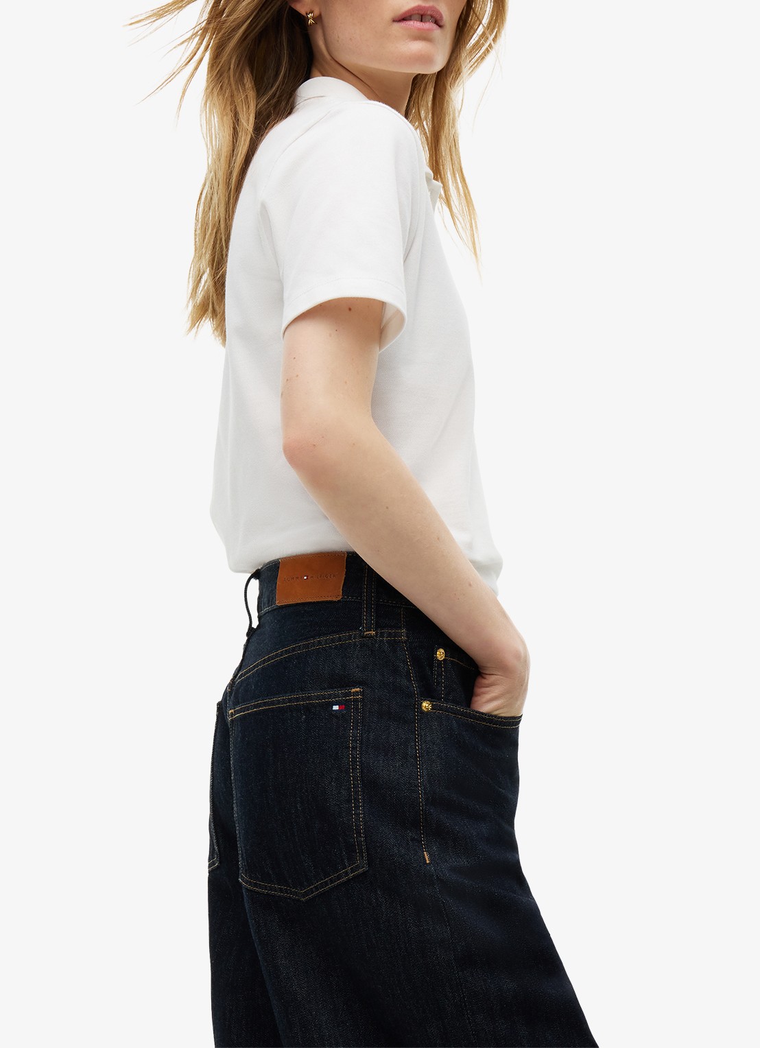 Tommy Hilfiger Quinn mid waist wide leg jeans met donkere wassing  - detail 3 indigo