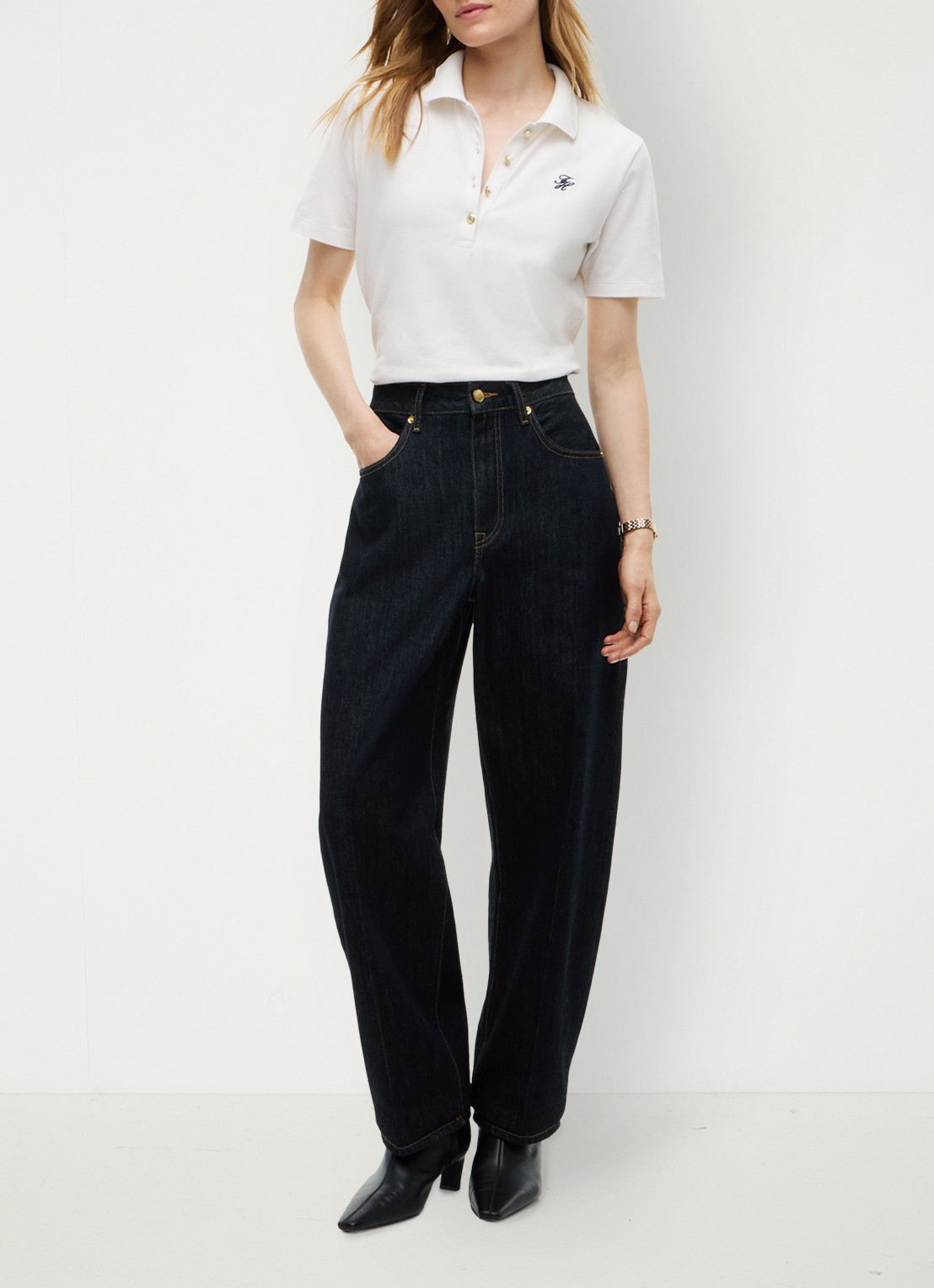 Tommy Hilfiger Quinn mid waist wide leg jeans met donkere wassing  - voorkant 7 indigo