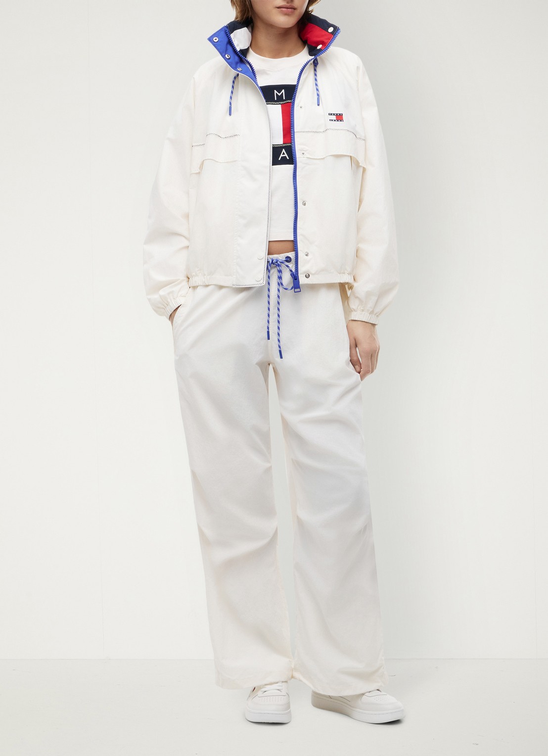 Tommy Hilfiger Regenjack met logo - voorkant 2 gebroken wit