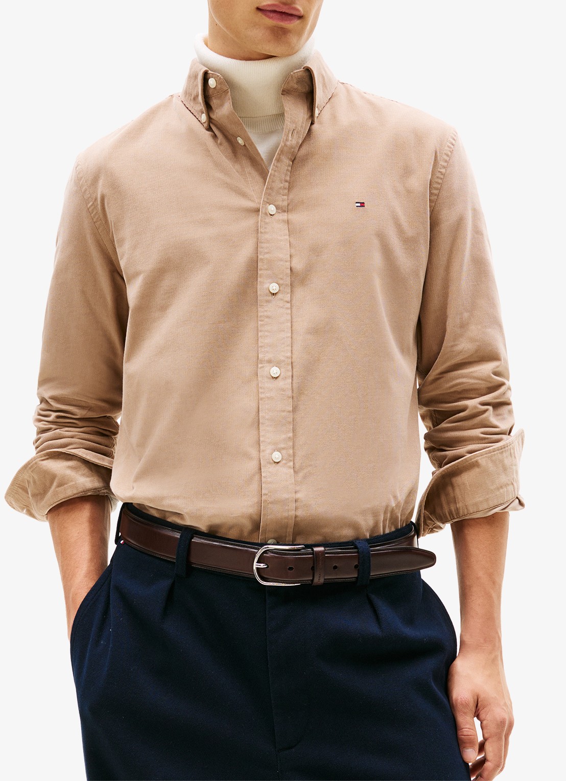 Tommy Hilfiger Reglar fit overhemd van flanel - detail 3 beige