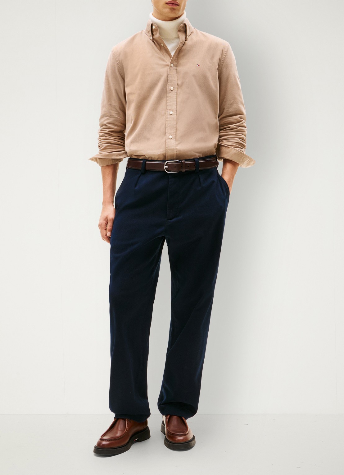 Tommy Hilfiger Reglar fit overhemd van flanel - voorkant 2 beige