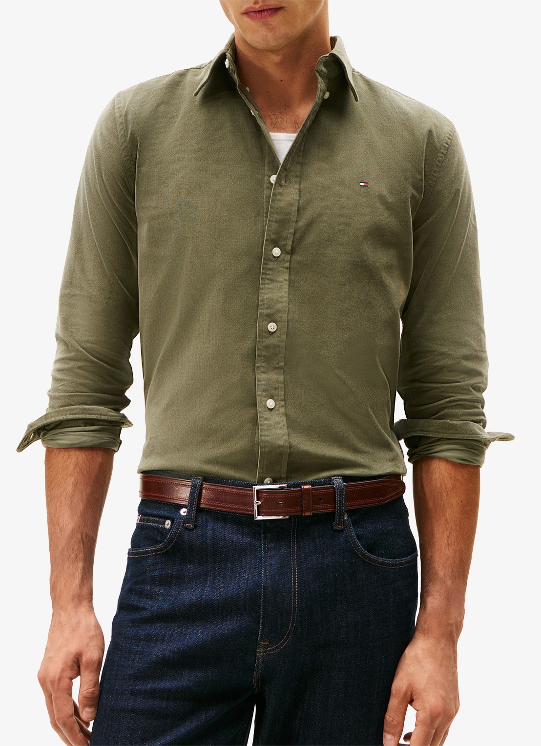 Tommy Hilfiger Reglar fit overhemd van flanel - detail legergroen
