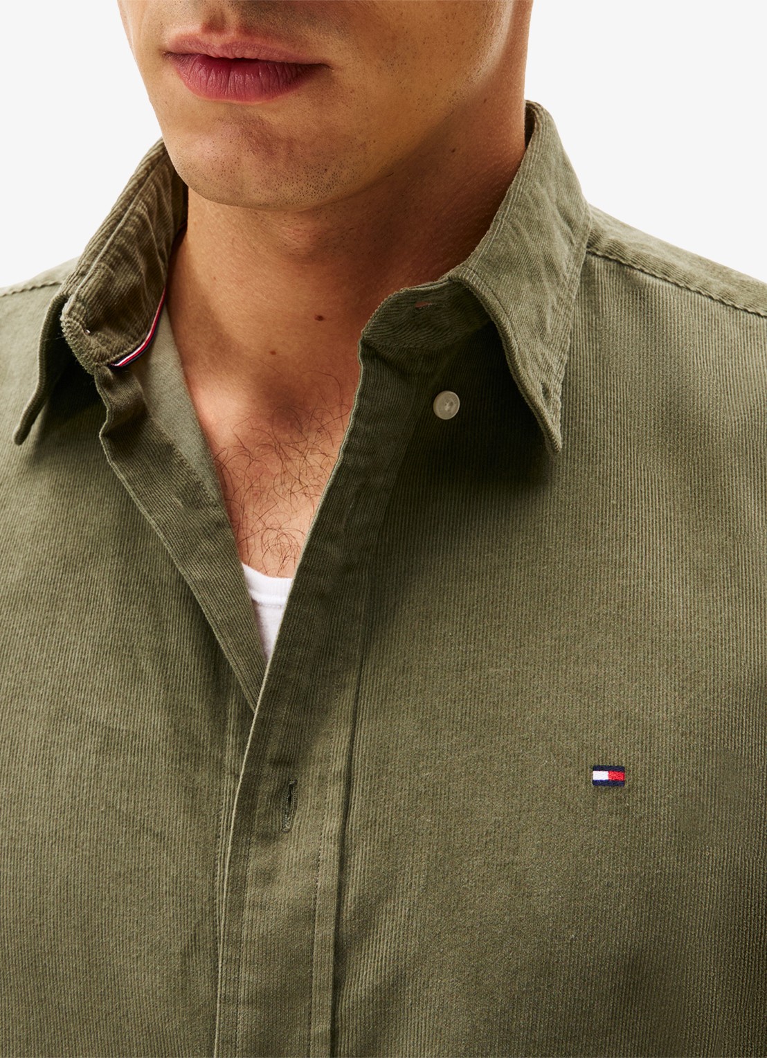 Tommy Hilfiger Reglar fit overhemd van flanel - detail 2 legergroen