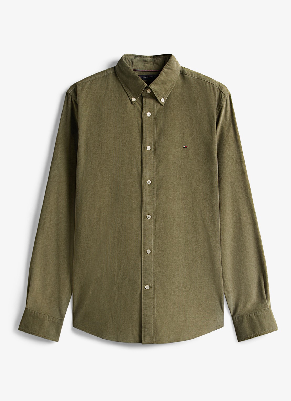 Tommy Hilfiger Reglar fit overhemd van flanel - voorkant 3 legergroen