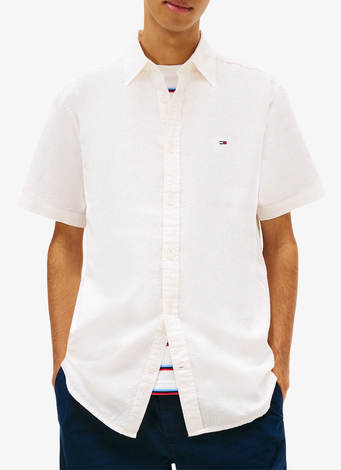 Tommy Hilfiger Regular fit overhemd in katoenblend - detail 2 wit