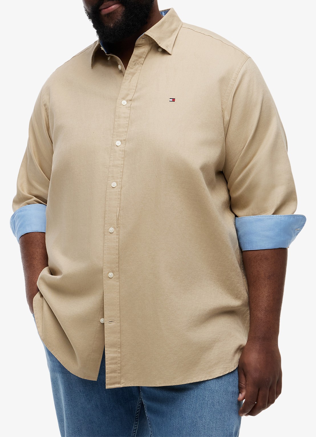 Tommy Hilfiger Regular fit overhemd in katoenblend - detail 4 beige