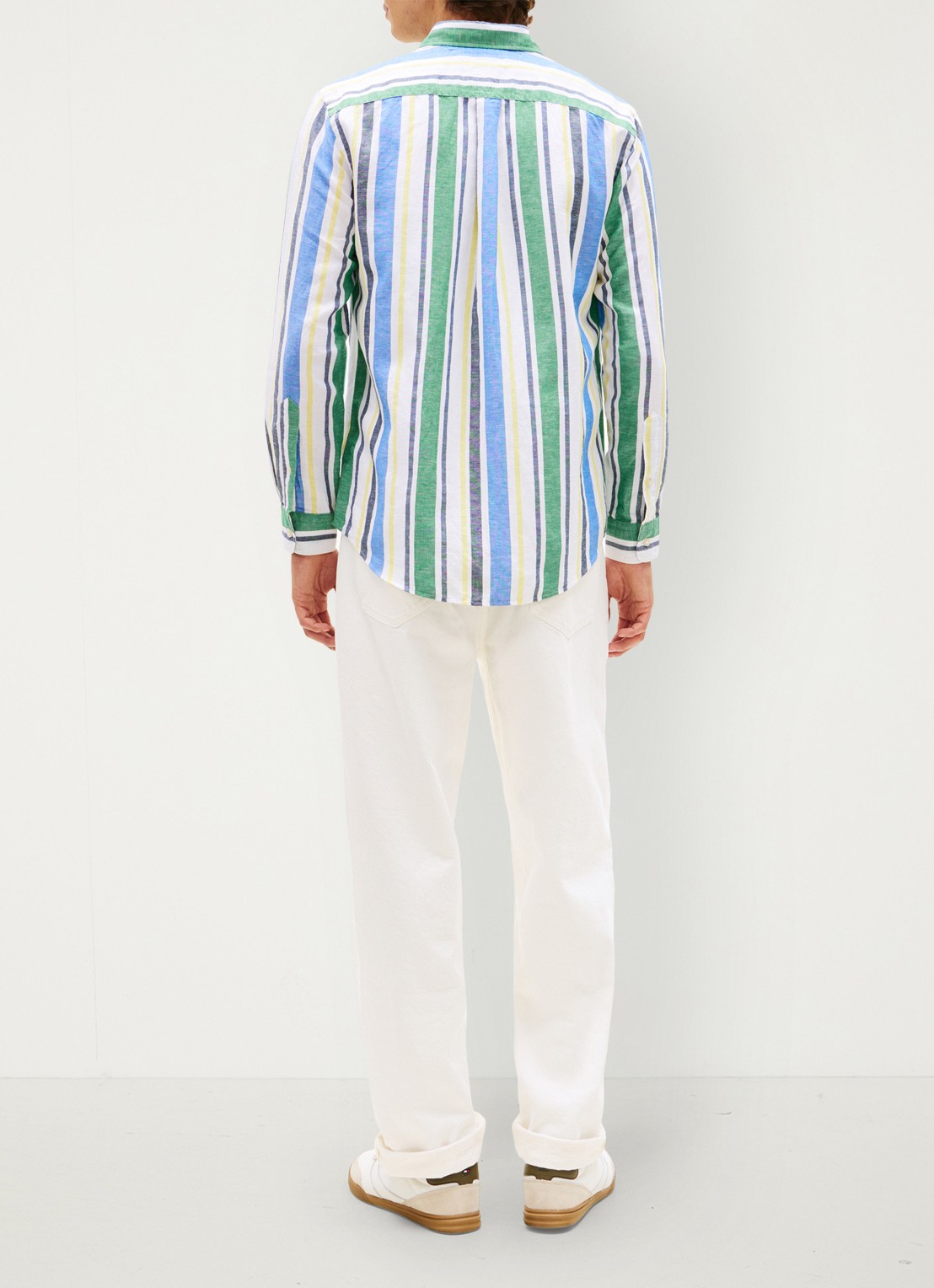 Tommy Hilfiger Regular fit overhemd in linnenblend met streepprint - achterkant 3 groen