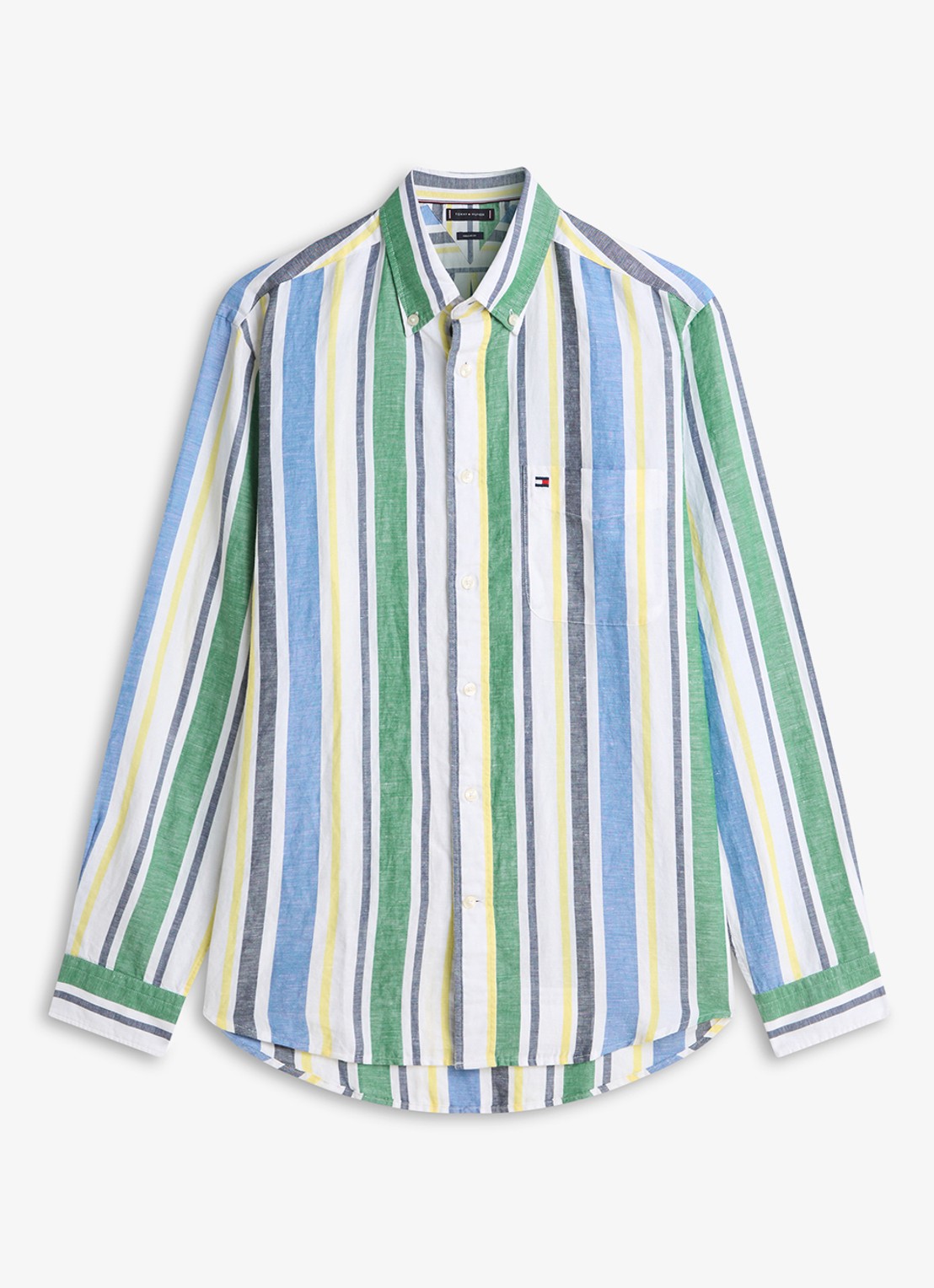 Tommy Hilfiger Regular fit overhemd in linnenblend met streepprint - voorkant 4 groen