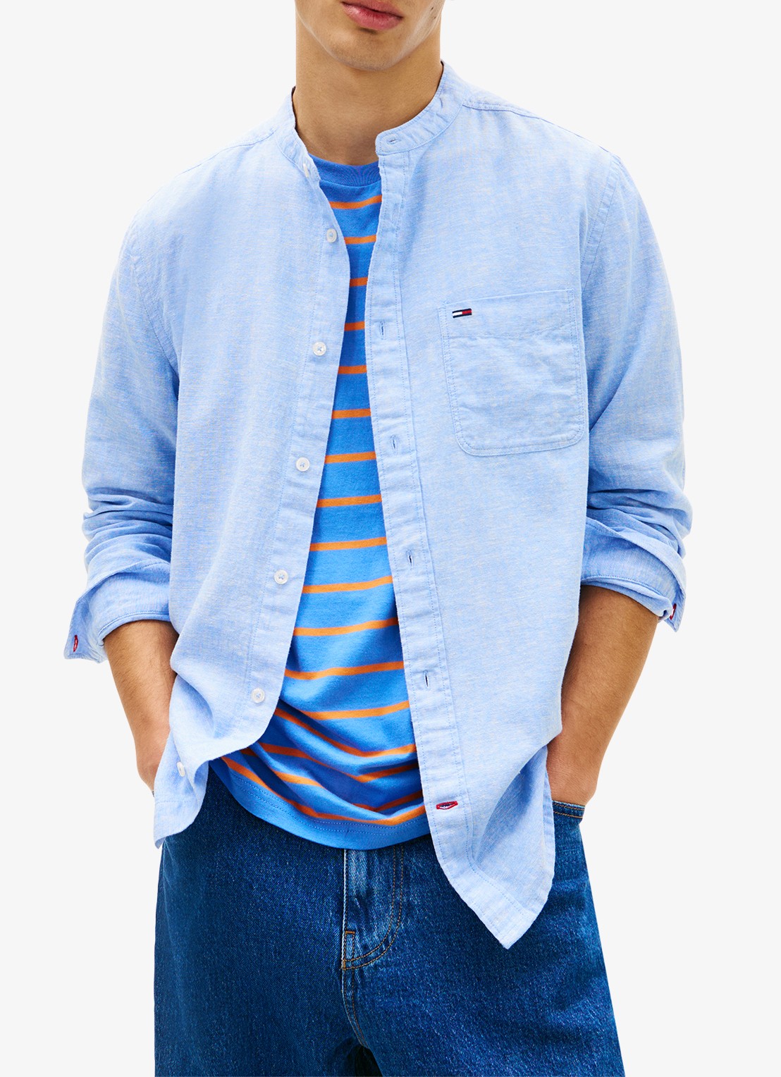 Tommy Hilfiger Regular fit overhemd in linnenblend - detail 3 blauw