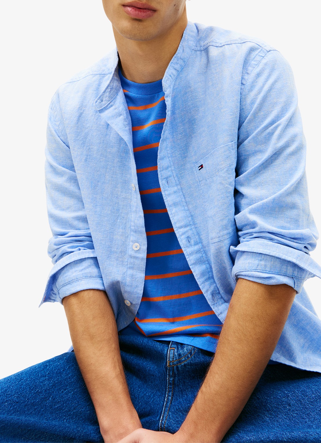 Tommy Hilfiger Regular fit overhemd in linnenblend - detail 4 blauw