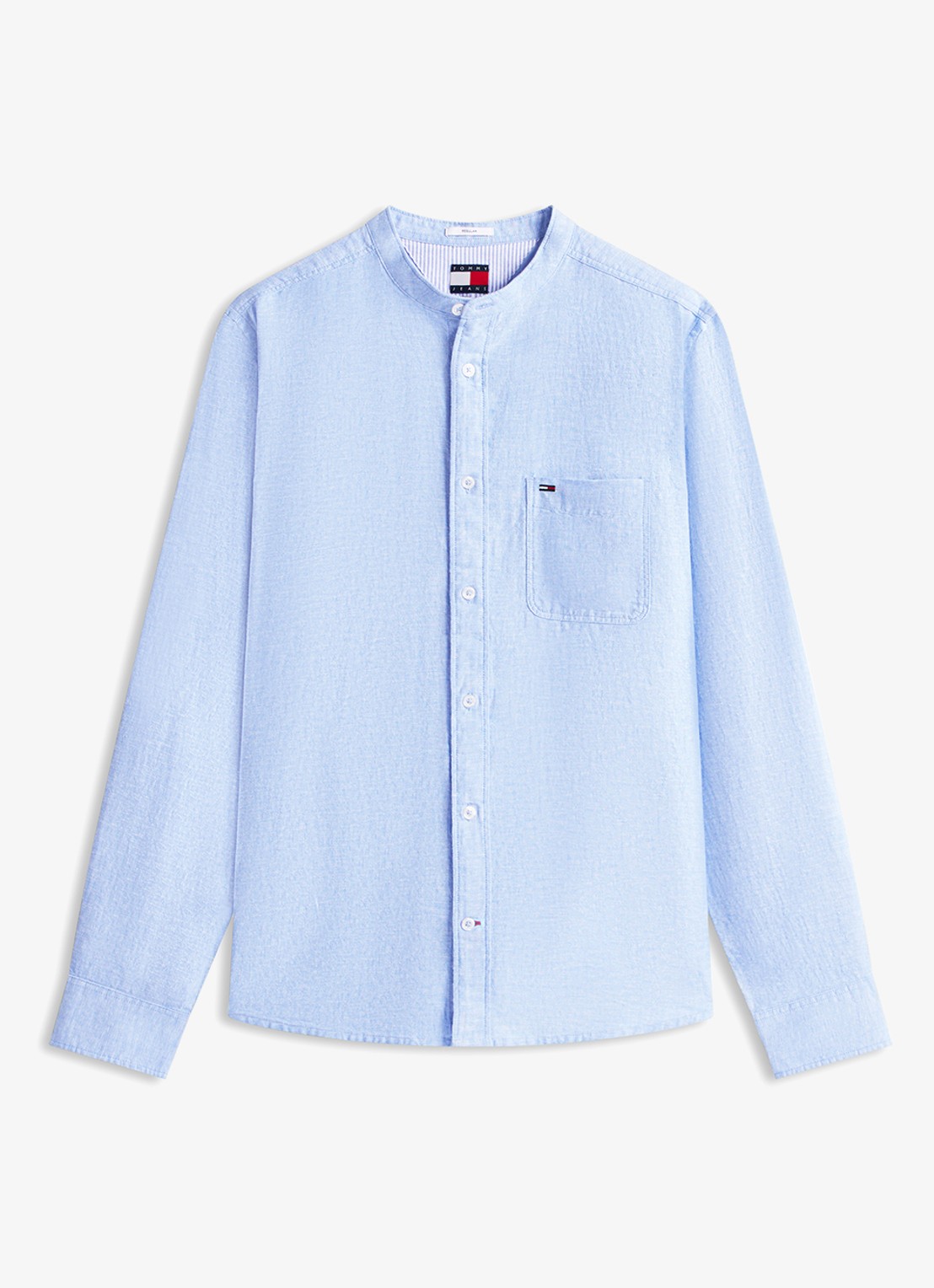 Tommy Hilfiger Regular fit overhemd in linnenblend - voorkant blauw