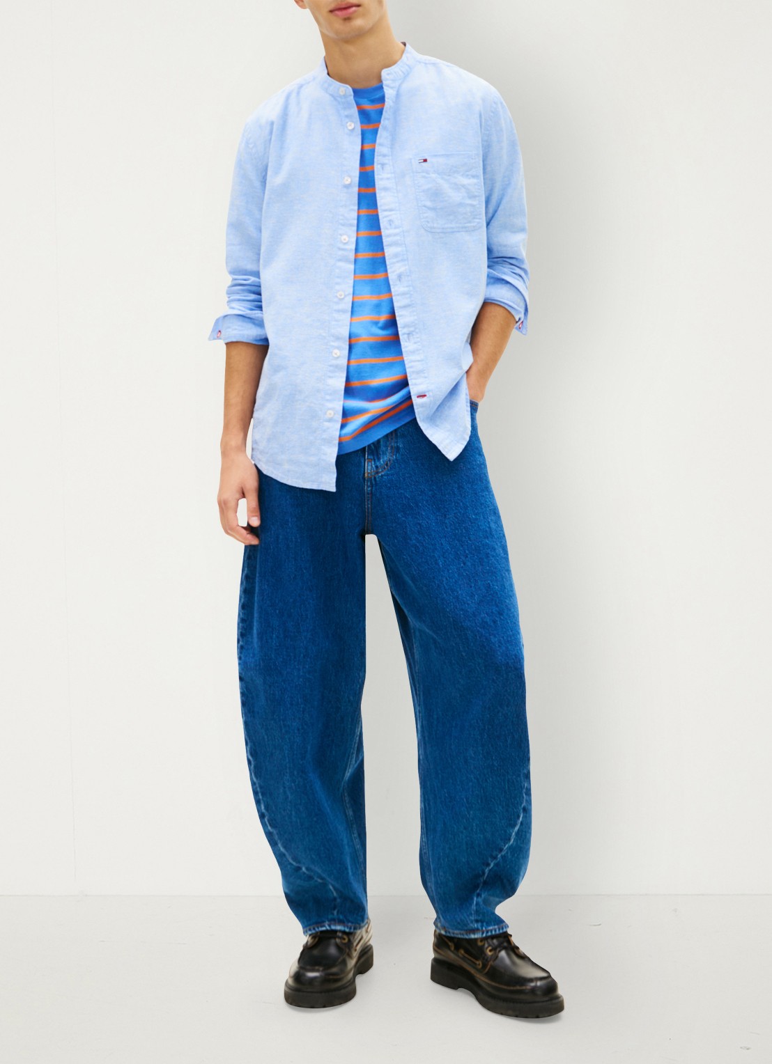 Tommy Hilfiger Regular fit overhemd in linnenblend - voorkant 2 blauw