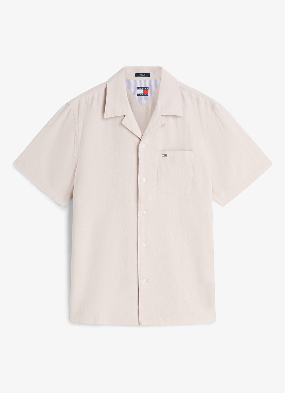 Tommy Hilfiger Regular fit overhemd in linnenblend - voorkant classic beige-aci / beige