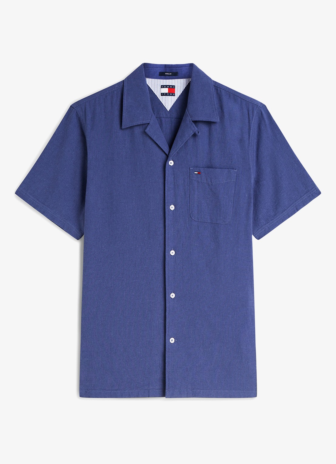 Tommy Hilfiger Regular fit overhemd in linnenblend - voorkant 4 blue storm-c6q / blauw