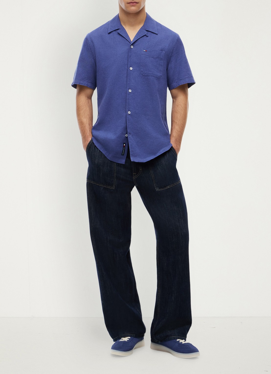 Tommy Hilfiger Regular fit overhemd in linnenblend - voorkant 5 blue storm-c6q / blauw