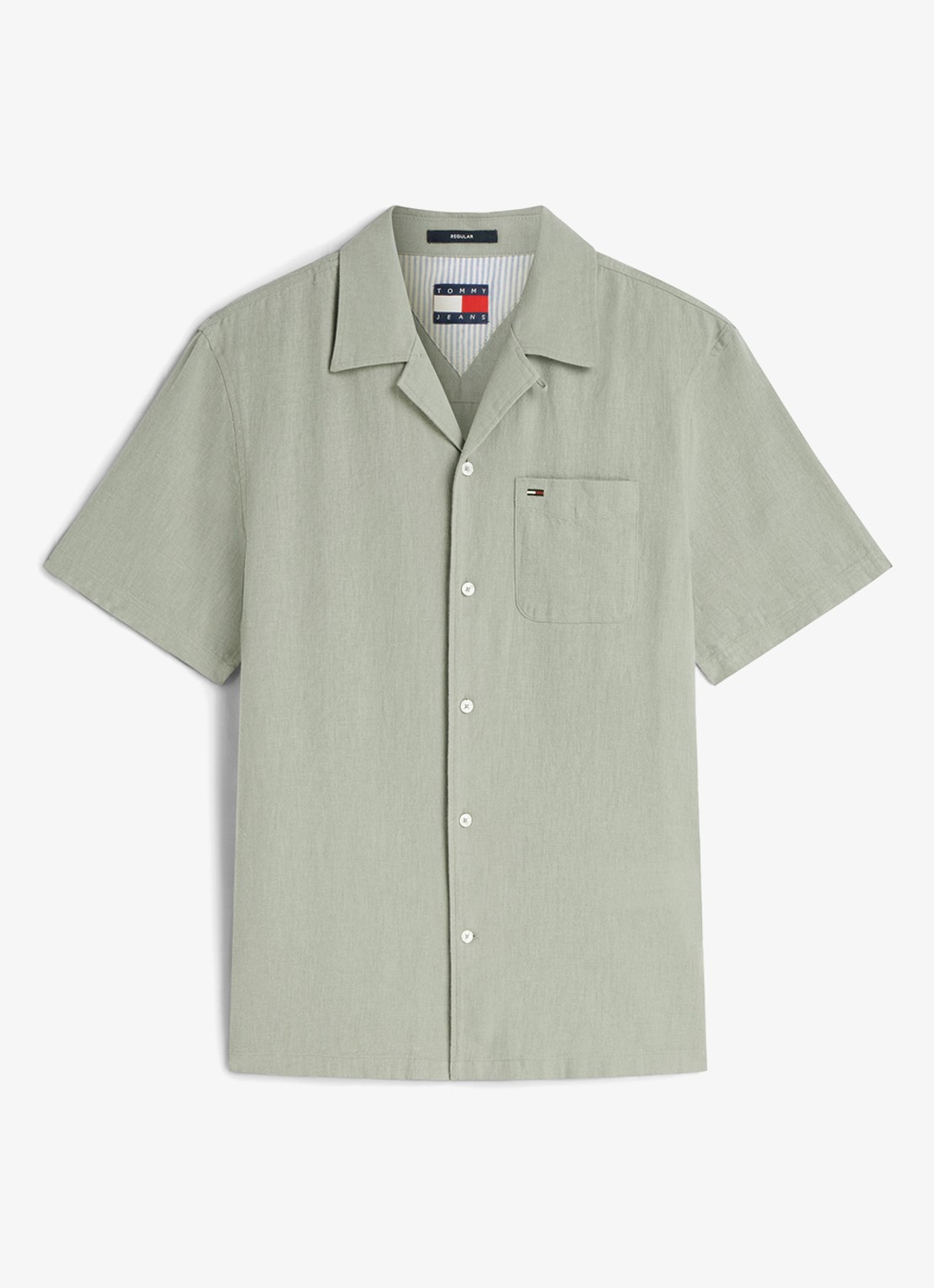 Tommy Hilfiger Regular fit overhemd in linnenblend - voorkant 3 spring olive-pmo / groen