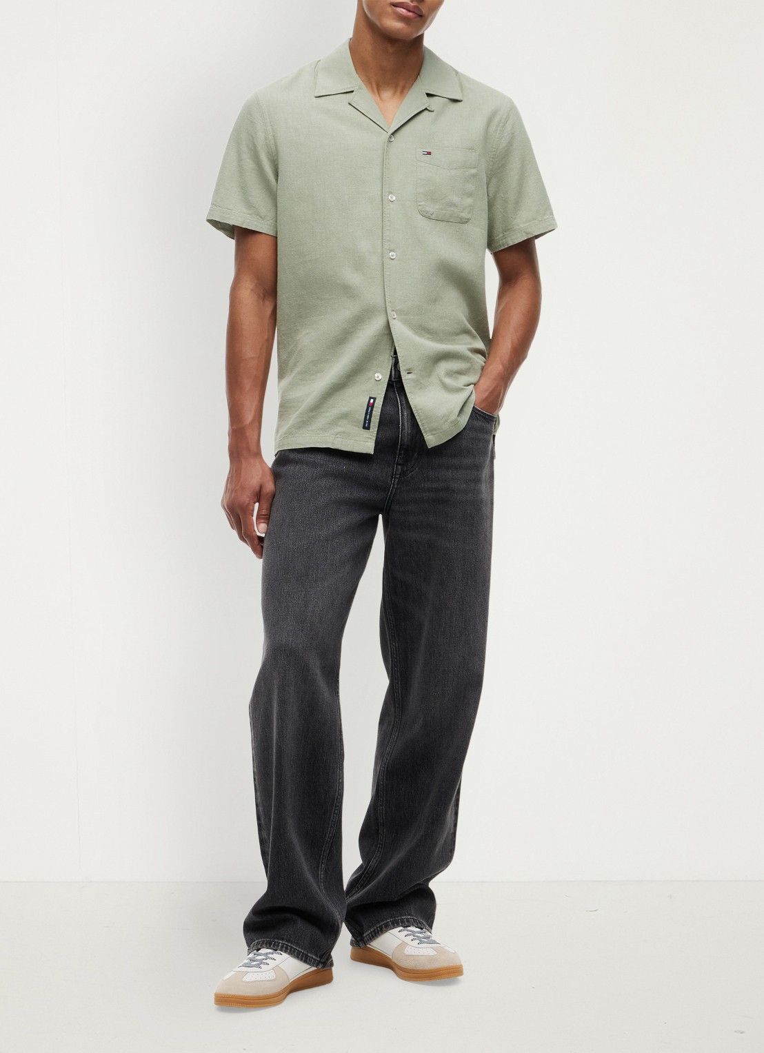 Tommy Hilfiger Regular fit overhemd in linnenblend - voorkant 4 spring olive-pmo / groen