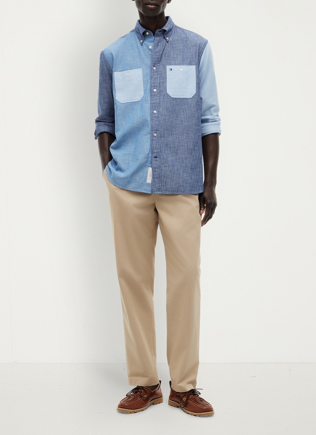 Tommy Hilfiger Regular fit overhemd met colour blocking - voorkant 2 blauw
