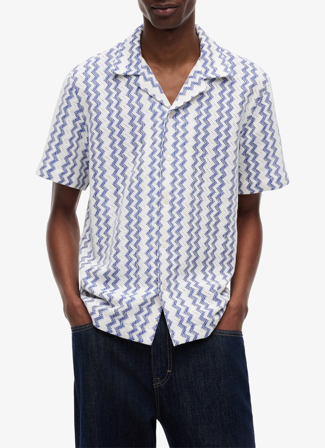 Tommy Hilfiger Regular fit overhemd met grafische print - detail donkerblauw