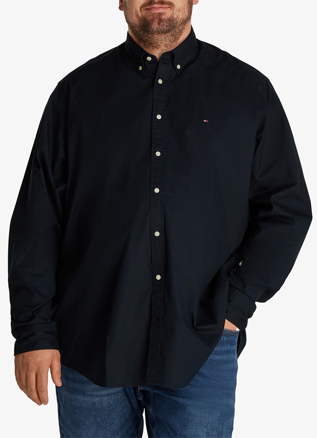 Tommy Hilfiger Regular fit overhemd met logo - detail donkerblauw