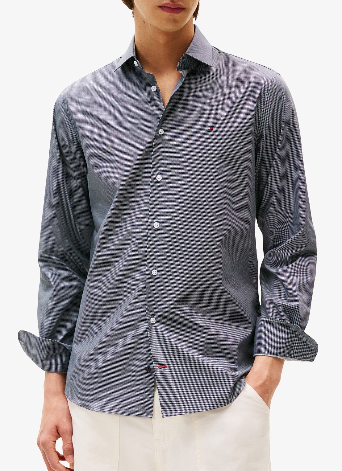 Tommy Hilfiger Regular fit overhemd met logoborduring - detail grijs