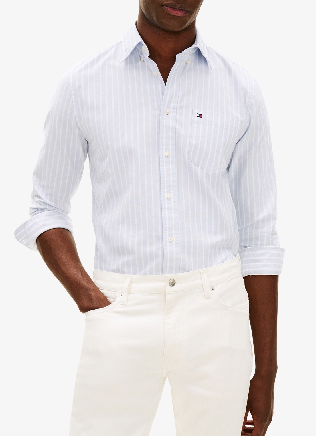 Tommy Hilfiger Regular fit overhemd met streepprint en borstzak - detail 3 lichtblauw