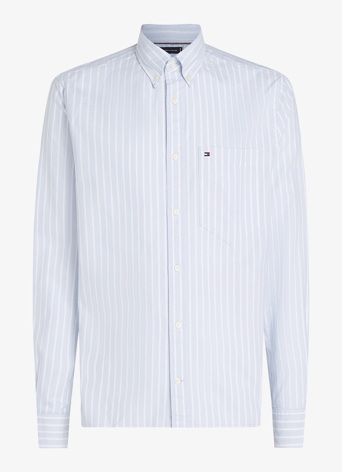 Tommy Hilfiger Regular fit overhemd met streepprint en borstzak - voorkant lichtblauw