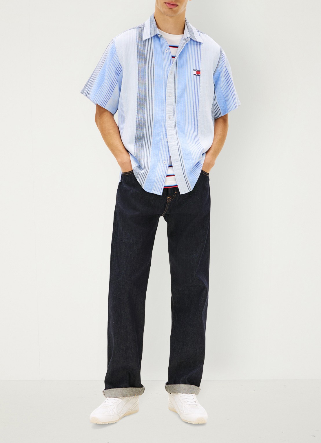 Tommy Hilfiger Regular fit overhemd met streepprint - voorkant 3 lichtblauw
