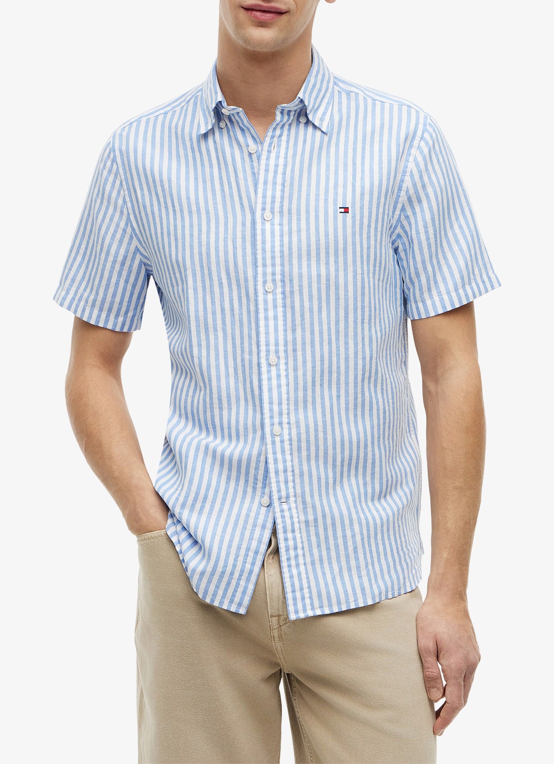 Tommy Hilfiger Regular fit overhemd met streepprint - detail 4 lichtblauw