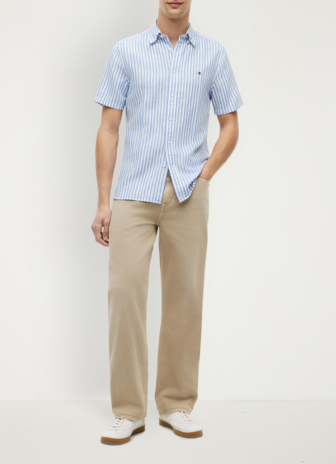 Tommy Hilfiger Regular fit overhemd met streepprint - voorkant 2 lichtblauw